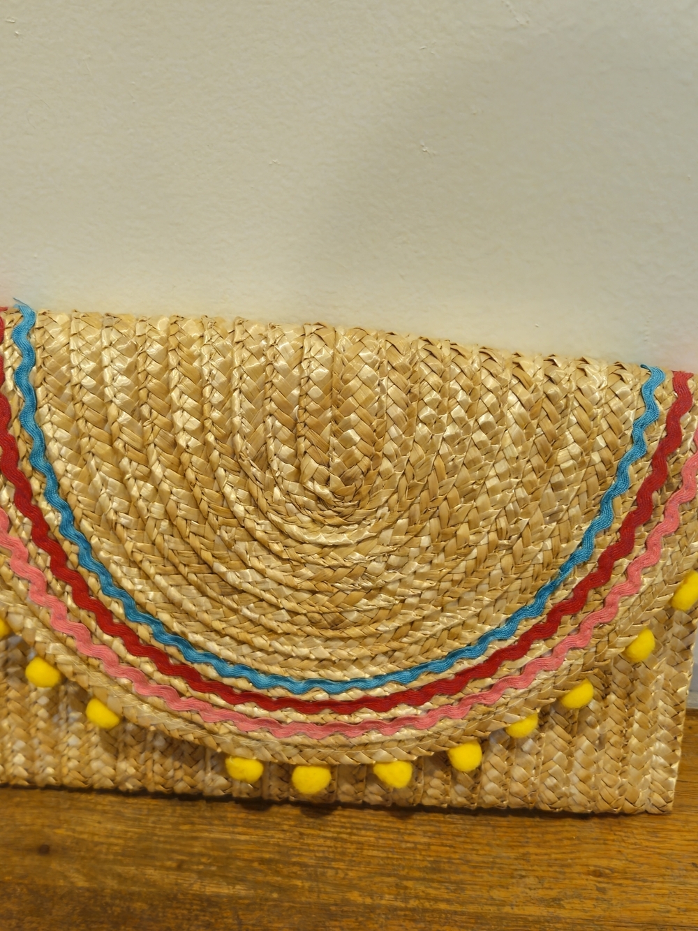 Shiraleah Natural Straw Clutch with Blue, Red, Pink and Yellow Accents